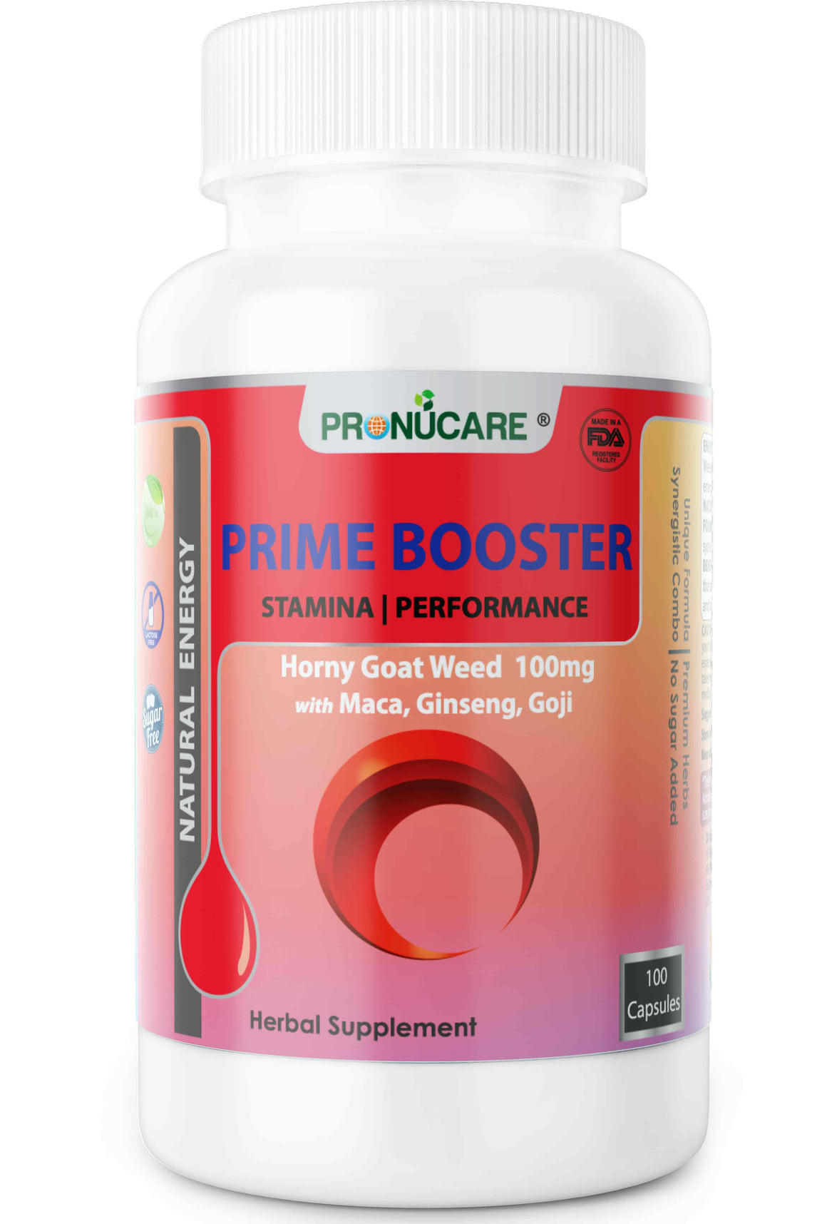 PRONUCARE Prime Booster | Horny Goat Weed, Maca, Ginseng, Rhodiola Rosea, Goji | Herbal Combo Extract | Men and Women Health | Energy Stamina Performance Immune Support | 100 Capsules